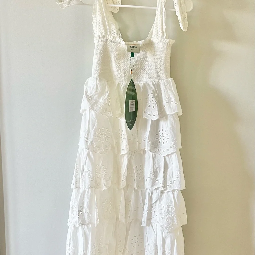 Farm Rio Embroidered Ruffle Tie Midi Dress - Picture 4 of 4